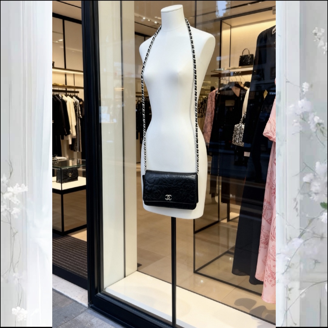 シャネル　ラムスキン　カメリア　チェーン　ウォレット　ショルダーバッグ