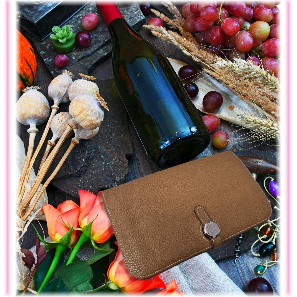 エルメス　ドゴンGM　コインケース付　トリヨンクレマンス　ブラウン　長財布